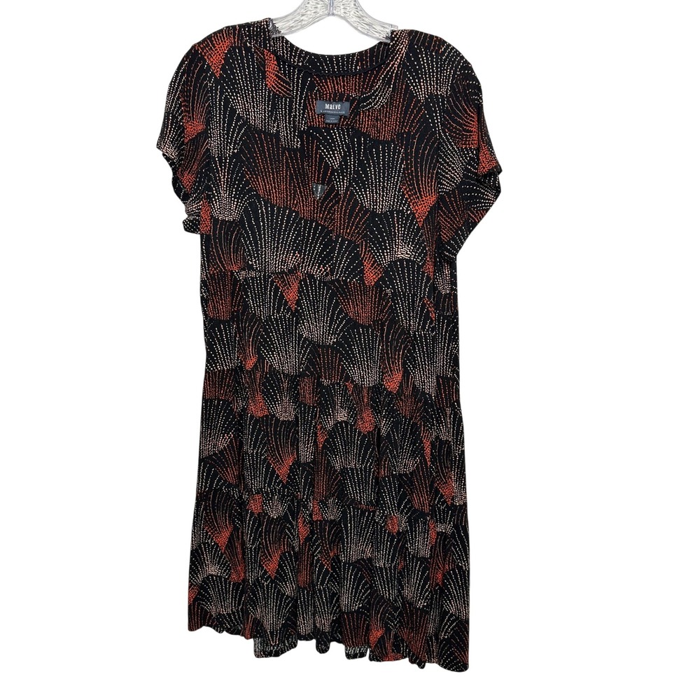 Maeve Anthropologie Dress Womens Large Black Orange Fan Print Tiered Shift
